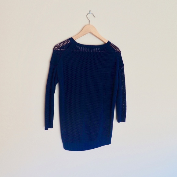 J Crew Beach Navy Knit Crochet Drapey Sweater - Picture 3 of 8